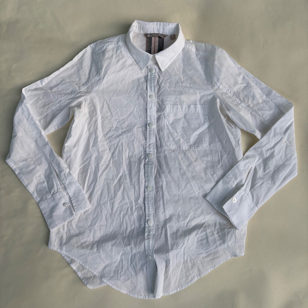 Athleta Womens XS White Cotton Viscose Button Down Shirt Contrast Back Stripe